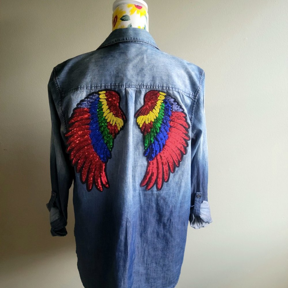 Upcycled Angel Wings Denim Shirt